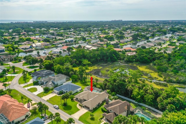 bird's eye view featuring a water view