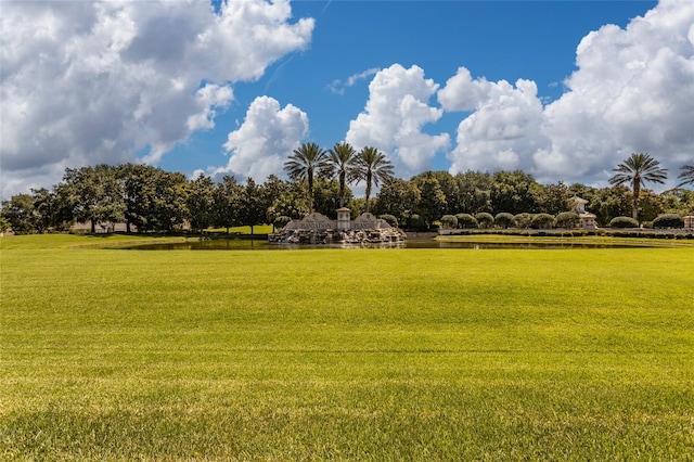 view of property's community featuring a lawn