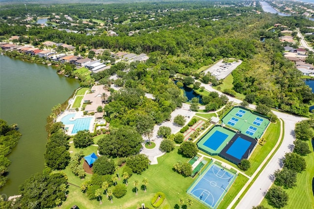 bird's eye view featuring a water view