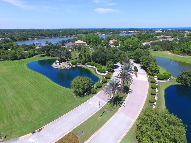 bird's eye view featuring a water view