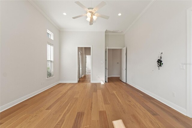 12245 Park Ave, Windermere, FL 34786 - unfurnished bedroom with crown molding, light wood-type flooring, baseboards, recessed lighting, and a ceiling fan