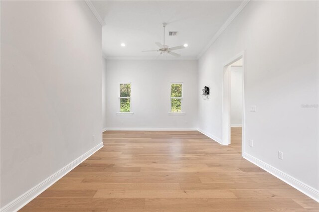 12245 Park Ave, Windermere, FL 34786 - unfurnished room with crown molding, a ceiling fan, light wood-style flooring, recessed lighting, and baseboards