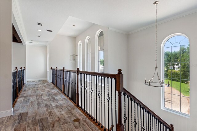 12245 Park Ave, Windermere, FL 34786 - hallway featuring wood finished floors, baseboards, an upstairs landing, and recessed lighting