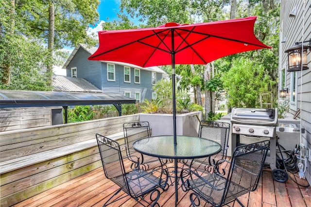 wooden deck with grilling area