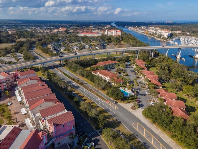 aerial view with a water view