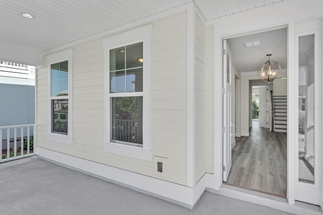 interior space with a porch