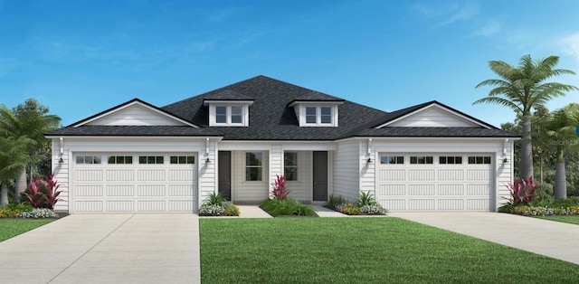 view of front facade with a garage and a front lawn