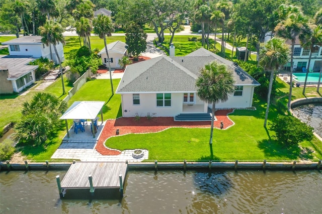 bird's eye view featuring a water view