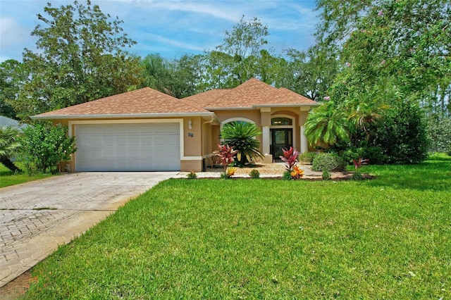 view of front facade featuring a garage and a front yard