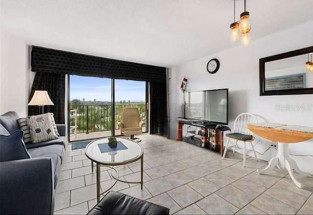 living room with light tile patterned floors