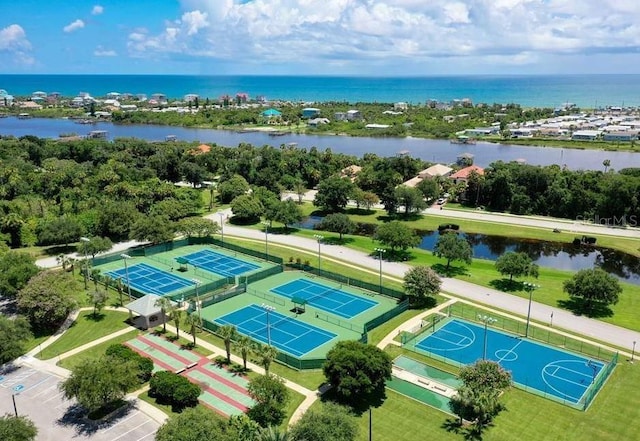 aerial view with a water view