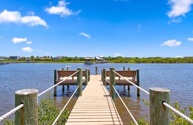 view of dock with a water view