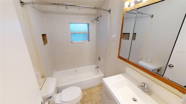 full bath with shower / washtub combination, vanity, and toilet