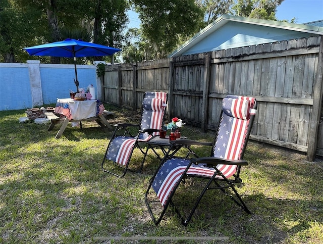 view of yard with a fenced backyard