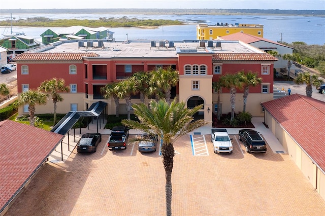 aerial view featuring a water view