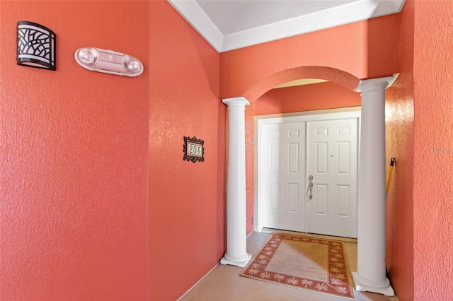 hallway featuring crown molding