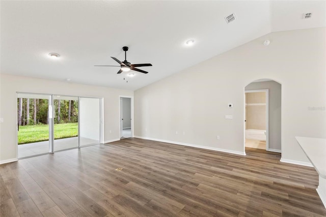 66 Ryland Dr, Palm Coast, FL 32164 - unfurnished room with ceiling fan, dark wood-type flooring, and vaulted ceiling