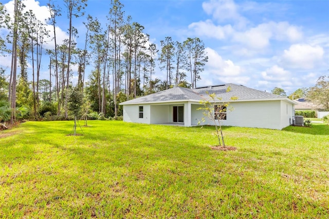 66 Ryland Dr, Palm Coast, FL 32164 - back of property with central AC and a yard