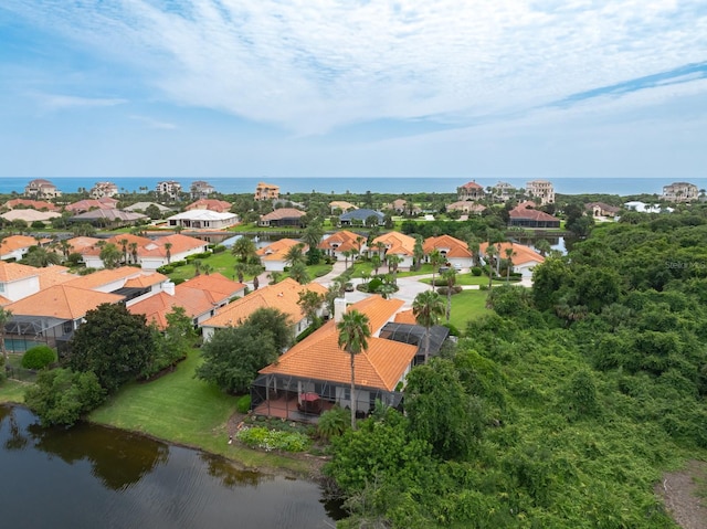 aerial view with a water view