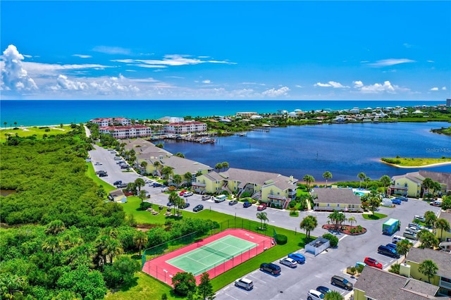 aerial view featuring a water view