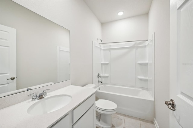 full bathroom with tile patterned flooring, vanity, shower / bathtub combination, and toilet