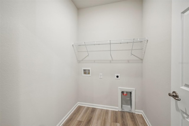 washroom featuring hardwood / wood-style flooring, hookup for an electric dryer, and hookup for a washing machine