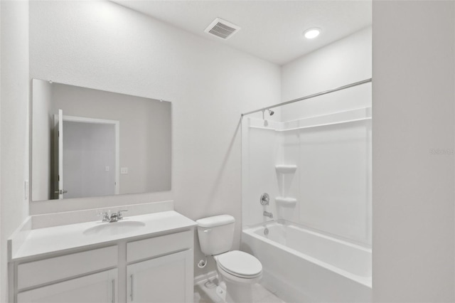 full bathroom with toilet,  shower combination, and vanity