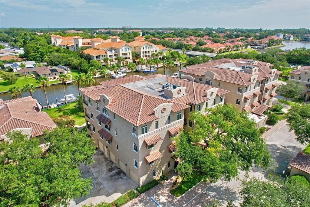 aerial view featuring a water view