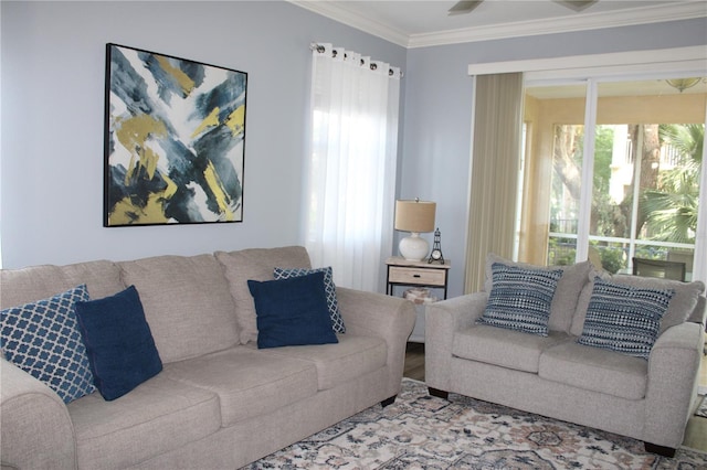 living room featuring ornamental molding