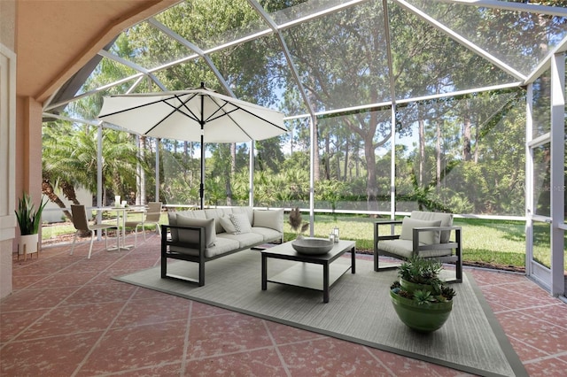 view of patio with a lanai