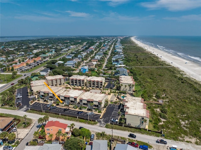 aerial view featuring a beach view and a water view