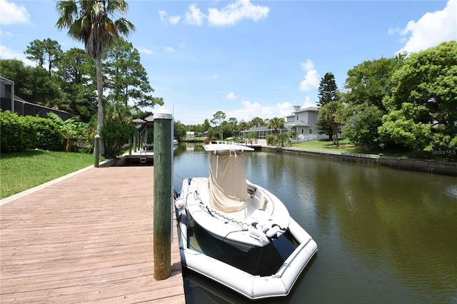 view of dock with a water view