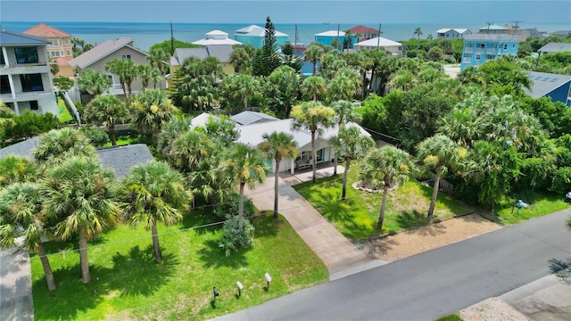 bird's eye view featuring a water view