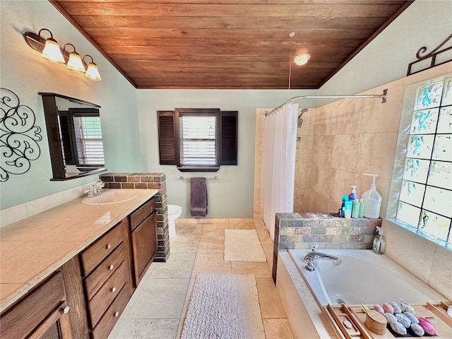 bathroom featuring wooden ceiling and a healthy amount of sunlight