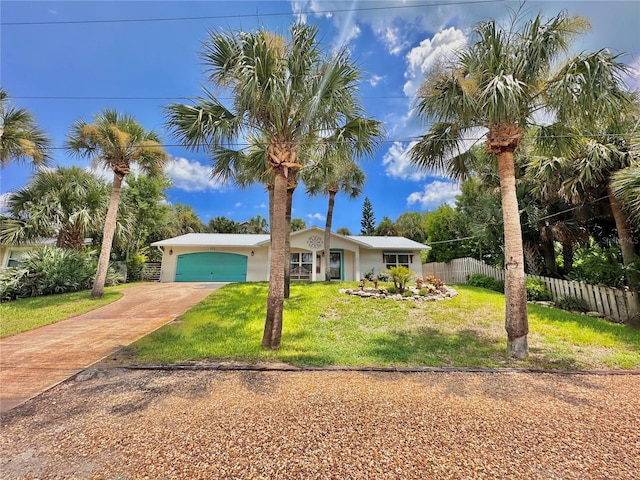 view of front of house with a garage and a front lawn