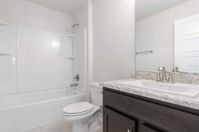 full bathroom with vanity, bathtub / shower combination, and toilet