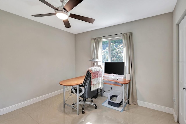 home office featuring ceiling fan