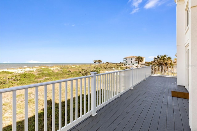 deck featuring a water view