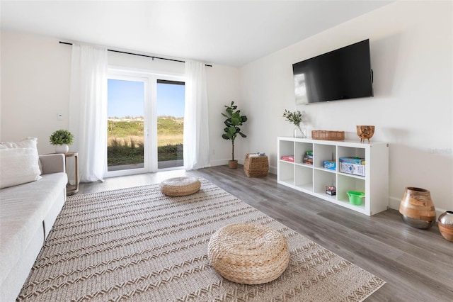 living room with wood finished floors