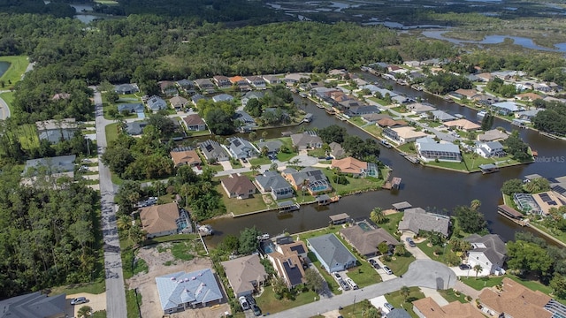 aerial view with a water view and a residential view