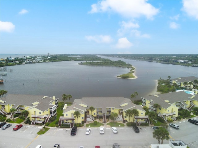 aerial view featuring a water view