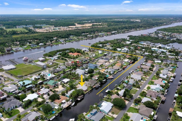 aerial view with a water view