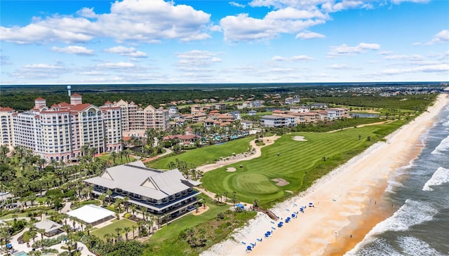 aerial view featuring a water view and a view of the beach