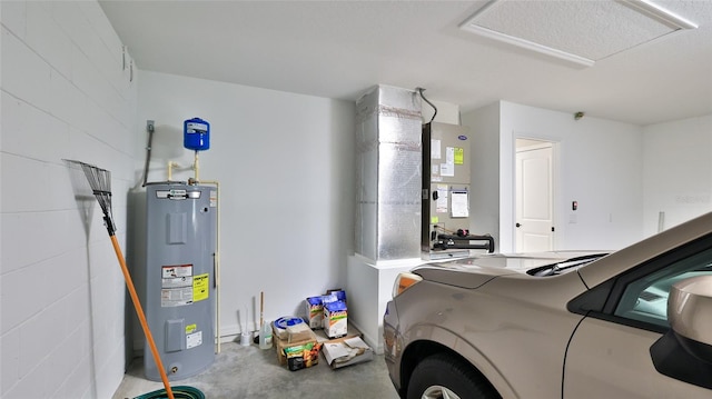 garage featuring water heater