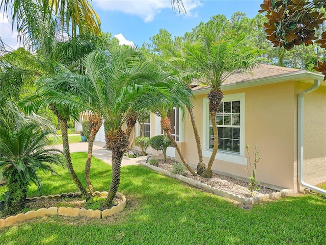 view of side of property with a yard