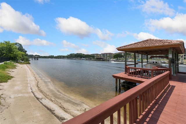 view of dock with a water view