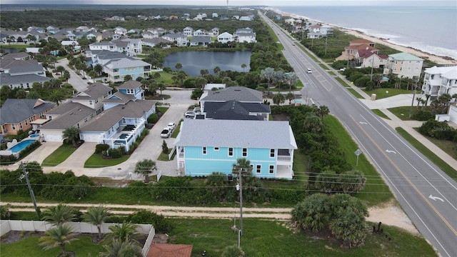 aerial view with a water view and a residential view