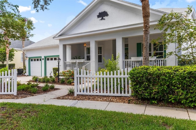 view of front facade with a porch and a garage