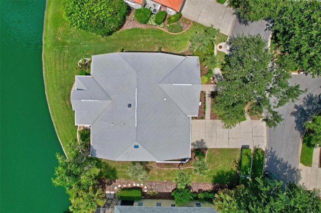 aerial view with a water view