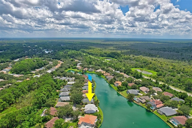 aerial view featuring a water view